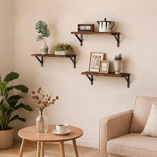 Fixwal Wall Shelves Floating Shelves for Wall Bedroom Bathroom Living Room Kitchen Storage and Decor(Brown, Set of 3, 16.5 Inch) thumbnail 2