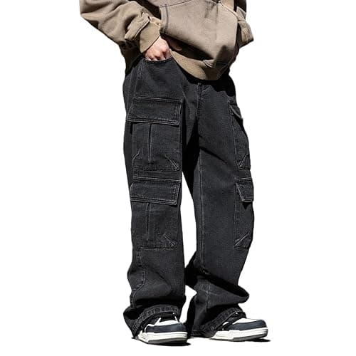 Baggy Cargo Jeans Men Teen Boys Casual Loose Jeans Flap Pockets Y2k Denim Pants 90s Hip Hop Streetwear - Image 1