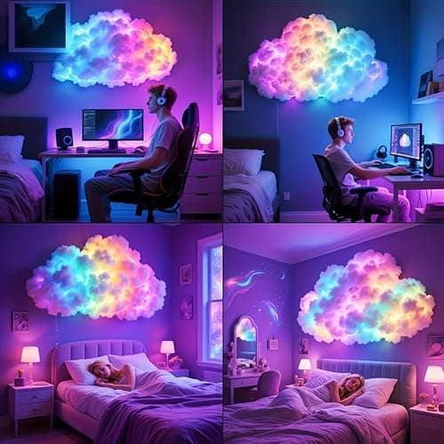 DIY USB-Powered Thundercloud LED Light Decor, LED Cloud Light with Music Rhythm, DIY 3D Thundercloud Night Light, USB Powered, Vibrant Glow, Clouds Lamp for Bedroom & Gaming Room (78.74in) thumbnail 7