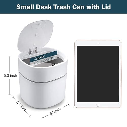Mini Desk Trash Can with Lid with Trash Bags 180 pcs Press-Top 0.5 Gallon Tiny Countertop Waste Basket Small Table Top Plastic Covered Garbage Bin for Desk Top thumbnail 7