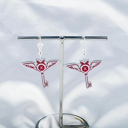 LQRI Anime Character Gifts Demon Cartoon Characters Inspired Heart-Shaped Wings Key Earrings Anime Series Merchandise thumbnail 2