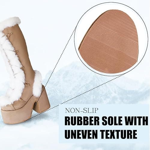 CELNEPHO Knee High Boots For Womens Side Zipper Warm Faux Fur Platform Chunky Heel Punk Goth Walking Winter Snow Boots thumbnail 8