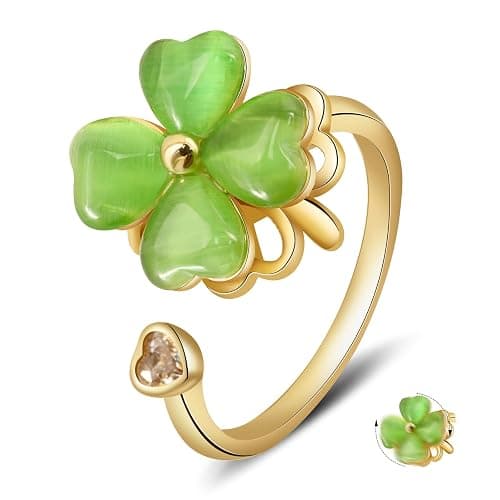 Rotatable Four Leaf Clover Open Rings Adjustable Jade Rings for Women Dainty Good Luck Clover Jewelry for St Patrick’s Day - Image 1
