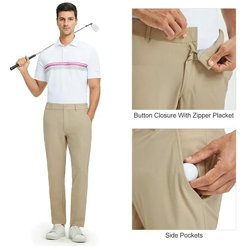M MAELREG Mens Golf Pants Stretch 30"/32"/34" Classic Fit Quick Dry Lightweight Casual Work Dress Trousers with Pockets thumbnail 3
