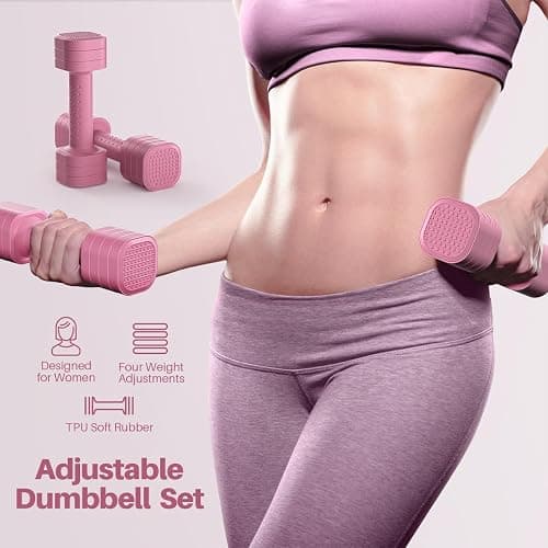 Zempox Adjustable Dumbbell Set, 4 in 1 Free Weight Dumbbell Set for Women, Hand Weight for Women at Home, Each 2lb 3lb 4lb 5lb with TPU Soft Rubber Handle for Home Gym Aquatic Fitness Equipment,Purple thumbnail 2