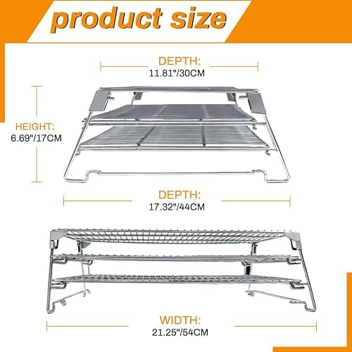 Jerky Racks for Barrel Style Pellet Grills, 21"W×17.2"L, 3 Tiered Foldable Sliding 830 in² Cooking Space Expansion Grate Accessory for Pit Boss, Traeger, Z Grill, Green Mountain and More Smoker Grills thumbnail 3