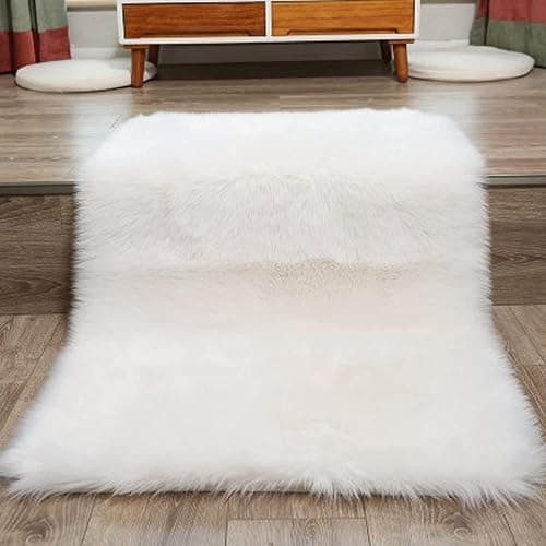 Faux Sheepskin Fluffy Rug, Soft White Shag Carpet for Bedroom, Living Room, Kids Room Decor, Non-Slip Runner Rug for Hallway, Cozy Faux Fur Floor Mat　 (White, 2x3Ft) thumbnail 9