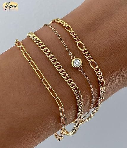 Gold Bracelets Set for Women Trendy, 14K Real Gold Plated Jewelry for Women Dainty Chain Bracelet Stack, Non Tarnish Gold Stackable Bracelets Pack Fashion Accessories Gifts thumbnail 4