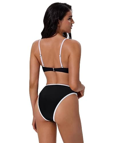 SUUKSESS Women Bandeau High Waisted Bikini Set Cheeky High Cut 2 Piece Swimsuits thumbnail 2