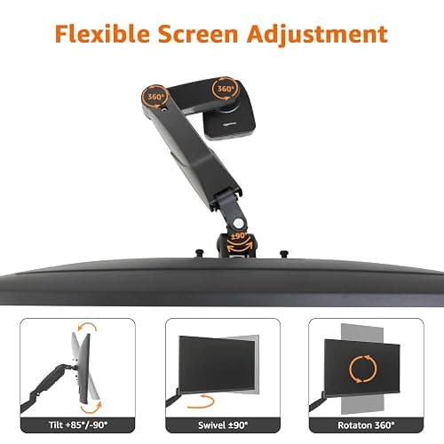 Amazon Basics Gas Spring Single Computer Monitor Arm Mount, Adjustable, Holds up to 27" Monitors, Black thumbnail 4
