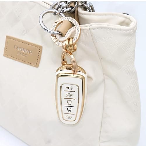 WSAuto Key Fob Cover with Metal Keychain Compatible with Ford C-Max Edge Escape Expedition Explorer Flex Focus Taurus Lincoln MKS MKT MKX Navigator Accessories Soft TPU Protection Case Shell White thumbnail 6