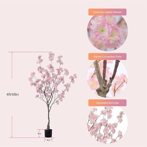 Nafresh Tall Artificial Cherry Blossom Tree, 4Ft(48'), Realistic Potted Silk Faux Tree, Indoor/Outdoor for Home, Office, Living Room, Bedroom, Porch thumbnail 4
