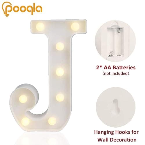 Pooqla LED Marquee Letter Lights Sign, Light Up Alphabet Letter for Home Party Wedding Decoration J thumbnail 3