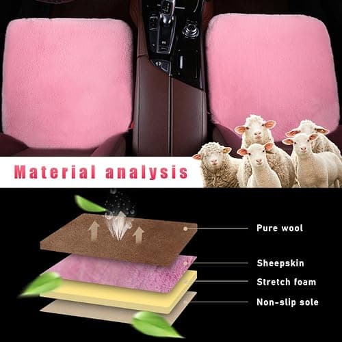 Ohleats Sheepskin Car Seat Cushion, Comfortable Soft Fur Wool Auto Front Seat Cover, Vehicle Seat Protector Pad for Warm Winter Office Chair, Universal Decor Car Accessories (Pink) thumbnail 4