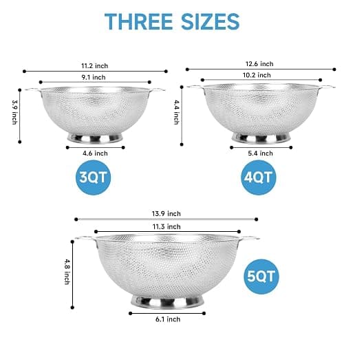 Colander for Kitchen, 3QT, Stainless Steel Colander Strainer with Handle for Fruits Vegetables Cooking Food, Dishwasher Safe thumbnail 3