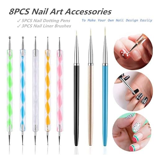 FULINJOY 5PCS Dotting Pens with 3 PCS Nail Painting Brushes, Nail Art Design Tools thumbnail 6