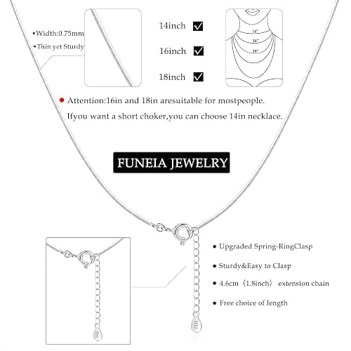FUNEIA 925 Sterling Silver Necklace for Women Trendy Dainty Real Silver Chain Necklace Simple Thin Box Chain Beaded Chain Snake Chain Herringbone Necklaces Jewelry 14/16/18 Inch thumbnail 7
