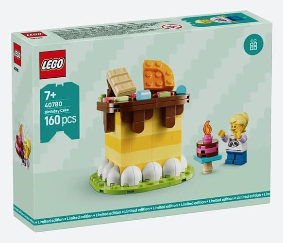 LEGO Birthday Cake Building Set 40780, 160 Pieces, Ages 7+, Yellow Layered Cake with Minifigure - Image 1