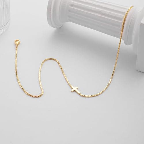 Rotnso Cross Necklace for Women 14K Gold Silver Plated Dainty Small Cross Pendant Choker Simple Trendy Cute Cross Charm Chain Necklace Easter Basket Stuffers Baptism Religious Faith Jewelry Gift thumbnail 4