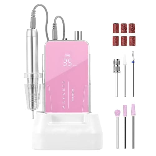 Makartt Nail Drill Professional: 60W 35000RPM Electric Nail File with Coreless Motor, 2 in 1 Desktop & Portable, Drill Bits and LCD Display for Acrylic Gel Nails, Nouvella Pink - Image 1
