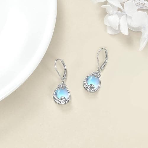 Moonstone Filigree Drop Dangle Teardrop Earrings 925 Sterling Silver Moonstone Leverback Earrings for Women Jewelry Gifts thumbnail 4