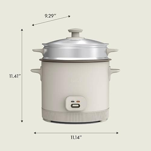 bella 16 Cup Rice Cooker with Steamer, Dishwasher Safe Steaming Basket, Rice Paddle and Measuring Cup, Removable Nonstick Cooking Bowl, Automatic Keep Warm Function​, 400 Watt, Oatmilk thumbnail 3