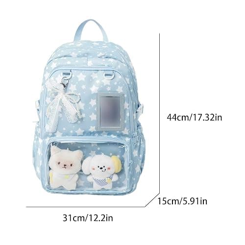 SDSFGX Kawaii School Backpack for Girls Casual Travel School Bags Cute Y2k Daypack with Lace Tie PVC Display Window & Cute Plush Toy thumbnail 6