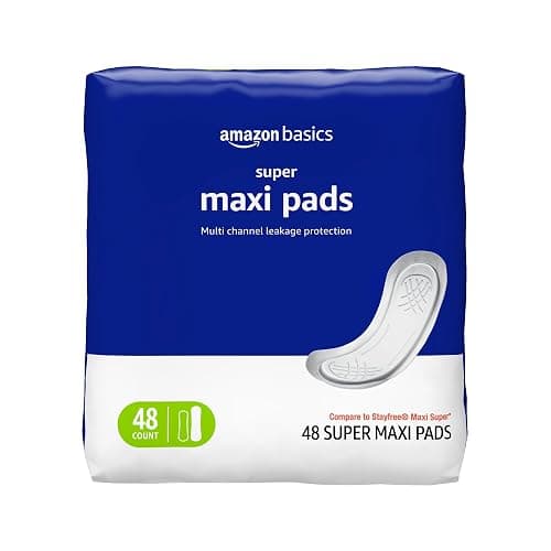 Amazon Basics Maxi Pads For Periods- Thick, Super Absorbency, Unscented, 48 Count, 1 Pack - Image 1