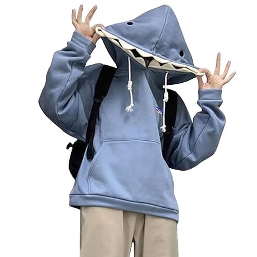 Women Cute Shark Hoodie Unisex Casual Long Sleeve Hooded Sweatshirt Kawaii Animal Sweatshirts Casual Pullover Top thumbnail 4