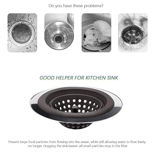 MW-NIHOLA 2PCS Sink Strainers,Flexible Silicone and Stainless Steel Kitchen Sink Drainer Baskets，Large Wide Rim 4.5 inch Diameter,Rust Free,Prevent Food Residues from Clogging - Black thumbnail 5