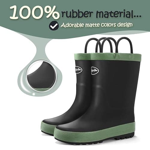 K KomForme Kids Rain Boots, Waterproof Rubber Matte Boots with Easy-on Handles thumbnail 2