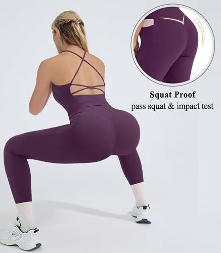 OMKAGI 2 Piece Workout Sets for Women Padded Workout Tops Booty Leggings with Pockets Gym Sets thumbnail 6