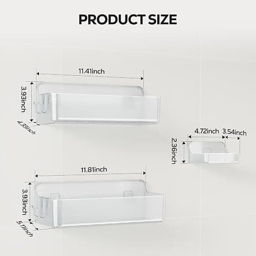 Nieifi Adhesive Wall Shelf, Shower Shelves, Shower Organizer for Bathroom Organization (A-Clear, 3 pieces) thumbnail 2