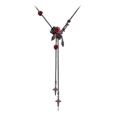MASW Gothic style red and black rose necklace fashionable long tassel necklace personalized women's accessories flower accessories MO43 - Image 1