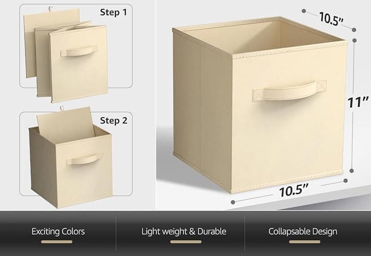 Sorbus Foldable Storage Cubes - 6 Fabric Baskets for Organizing Pantry, Closet, Shelf, Nursery, Playroom, Toy Box - 11 Inch Dual Handle Collapsible Closet Organizers and Storage Bins (Beige) thumbnail 3