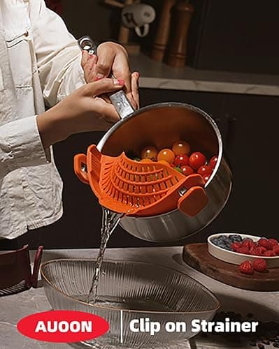 Large AUOON Clip on Strainer for All Pots and Pans - Oversized Silicone Pot Strainer Family-Style Design Pasta Strainer Kitchen Colander for Spaghetti and Noodles | Dishwasher Safe thumbnail 6
