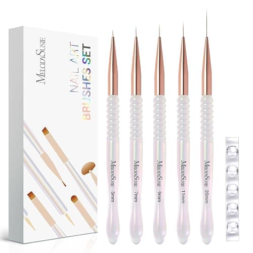 MelodySusie 5Pcs Nail Art Liner Brushes with Nail Brush Holder, Professional Gel Polish Painting Art Design Pen for Thin Long Lines, Tiny Details, Fine Drawing, Delicate Coloring Sizes 5/7/9/11/20mm - Image 1