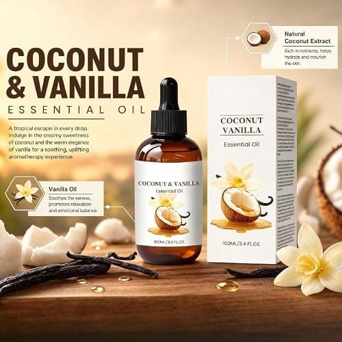 CLY AMS Coconut & Vanilla Essential Oil, Multi-Purpose Massage & Body Oil, Deep Moisturizing for Skin & Relaxing,Non-greasy Glow Moisturizer for Dry Skin 3.4oz/100ml thumbnail 3