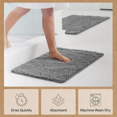 GORILLA GRIP Bath Rug Mat, Thick Soft Absorbent Chenille, Quick Dry Microfiber Mats, Rubber Backing Washable Shower Floor Rugs, US Designed Bathroom Bathmat Home Decor Accessories, 24x17, Grey thumbnail 6