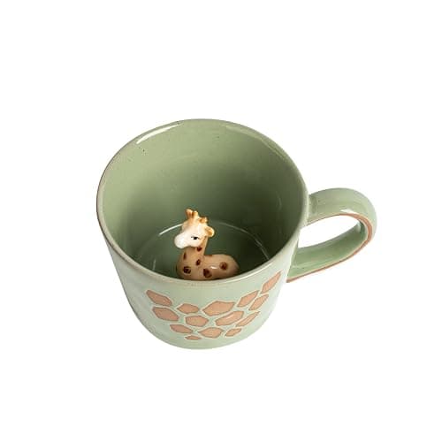 DIHOclub Giraffe Coffee Cup Ceramic 3D Wild Animal Inside Mug,Cute Cartoon Handmade Figurine Mugs,Holiday and Birthday Gift for Coffee Milk Tea Lovers,12 OZ(Green Giraffe) - Image 1