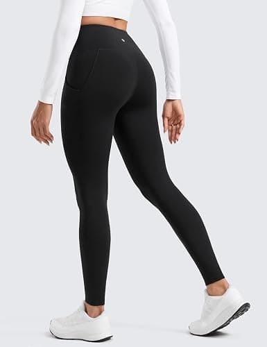 CRZ YOGA Matte Fleece Lined Athletic Leggings Pockets 28" - Water Resistant Hiking Casual Workout Womens Thermal Pants thumbnail 2