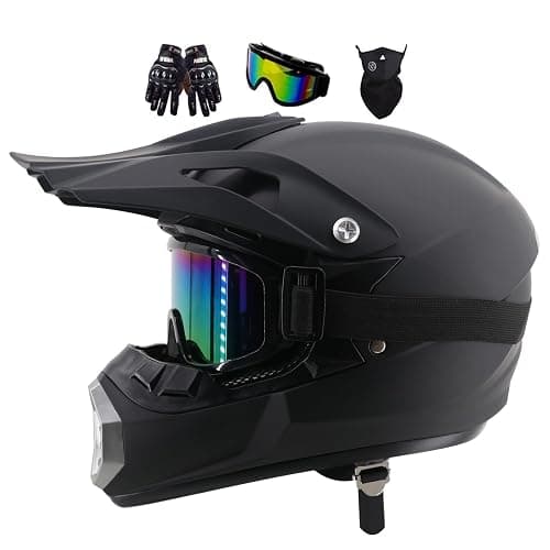 Youth Motocross Offroad Street Dirt Bike Helmet, Adult Full Face Motorcycle ATV Helmets MTB BMX MX Street Bike Helmet, Motorbike Downhill Off Road Crash Helmet, With Goggles Gloves Mask(Size:M(54-55CM - Image 1