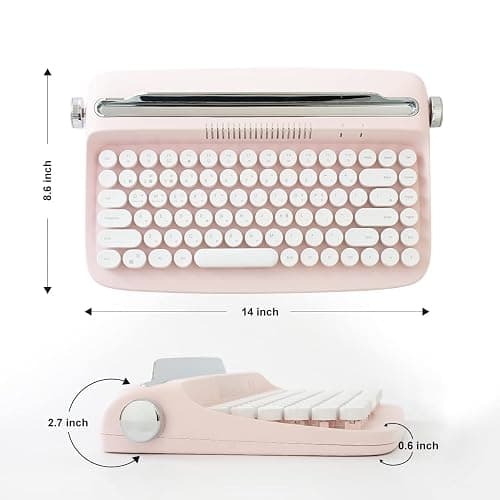 YUNZII ACTTO B303 Wireless Typewriter Keyboard, Bluetooth Connection, Cute Retro Aesthetic Design with Integrated Stand for Tablet, Phone, PC and Win/Mac/Android(B303, Baby Pink) thumbnail 3