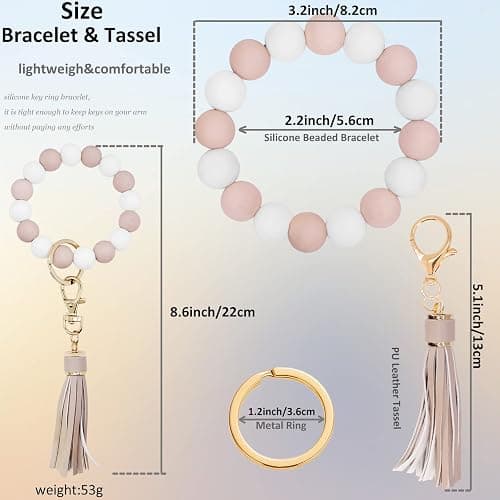 BIHRTC Key Ring Bracelet Car Keychain Holder Wristlet Silicone Women Beaded Bangle Chains thumbnail 2