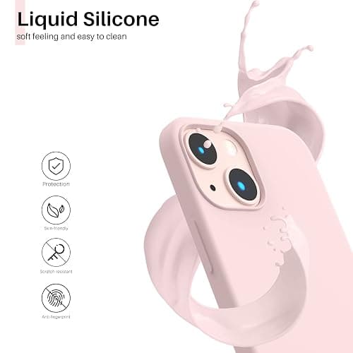 ORNARTO Compatible with iPhone 13 Mini Case, Slim Liquid Silicone 3 Layers Full Covered Soft Gel Rubber with Microfiber Case Cover 5.4 inch-Pink thumbnail 3