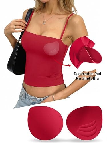 EasyGala Womens Padded Double Lined Crop Tank Tops Square Neck Built in Bra Tops Spaghetti Strap Fitted Camisole Y2K Clothes thumbnail 4