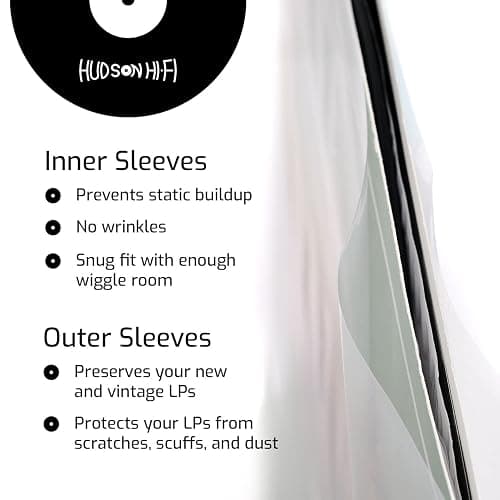 Hudson Hi-Fi 50x Inner & 50x Outer Protective Sleeves for Vinyl & Records Cover Art - Blocks Scratches, Static, Dust, Damage - Acid-Free, Smooth Slide - Fits Single Double Gatefold LP Sleeve thumbnail 4