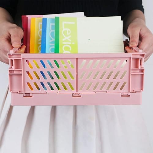 Tixill 2-Pack Mini Foldable Plastic Baskets for Organizing and Storage, Collapsible Storage Crate for Home Kitchen Bedroom Bathroom Office (5.9x3.8x2.2, Pink) - Pink - 5.9x3.8x2.2 thumbnail 4