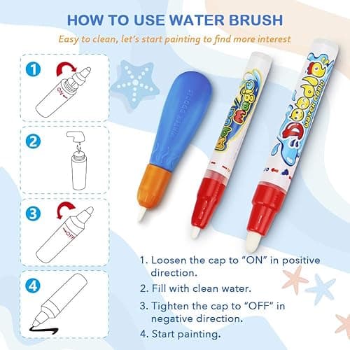 Water Doodle Mat - Kids Painting Writing Color Doodle Drawing Mat Toy Bring Magic Pens Educational Toys for Age 2 3 4 5 6 7 Year Old Girls Boys Age Toddler Gift - Ocean thumbnail 3