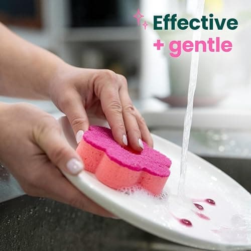 Scotch-Brite Brite Blooms Extra Gentle Scrub Sponge, Dishwasher-Safe Kitchen Sponge for Cleaning Delicate Surfaces, Pink Spring Flower Dish Sponges Made with 100% Recycled Fibers thumbnail 3